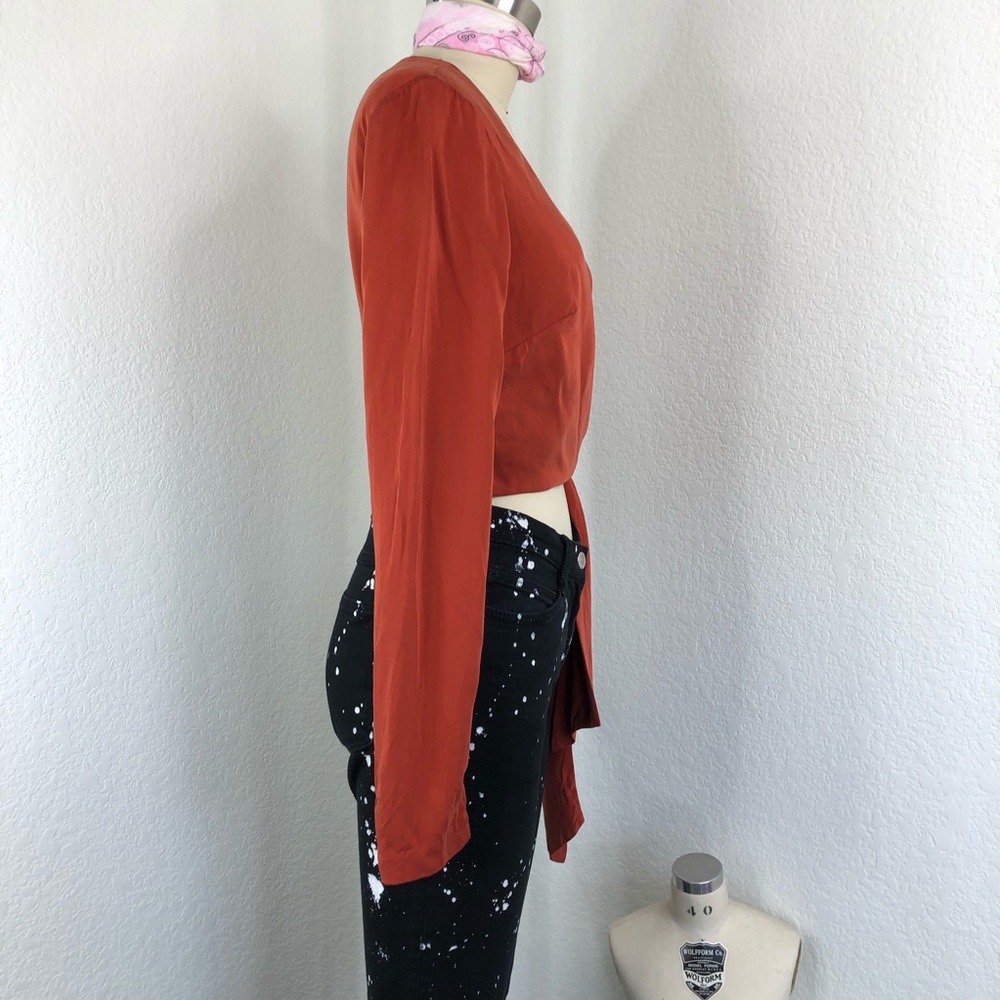 Intermix Whitney Wrap V Neck Crop Long Sleeve Top - Picture 9 of 12